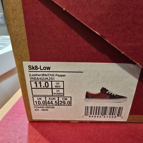 Vans Men UA Sk8-Low Leather Black VN0A4UUK2S11 Chili Pepper Size 11 NEW - Picture 8 of 11
